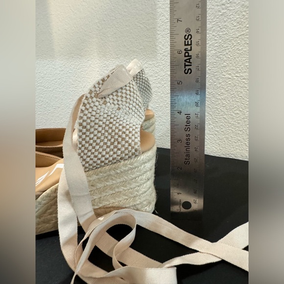 Ribbon wrap wedges. Barely worn. great condition. Neutral tones for any outfit. - Picture 2 of 7